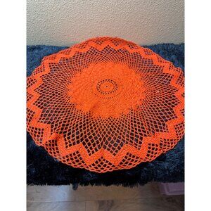 Crocheted Orange Lace Doily Handmade Circular Table Decor 17" Diameter